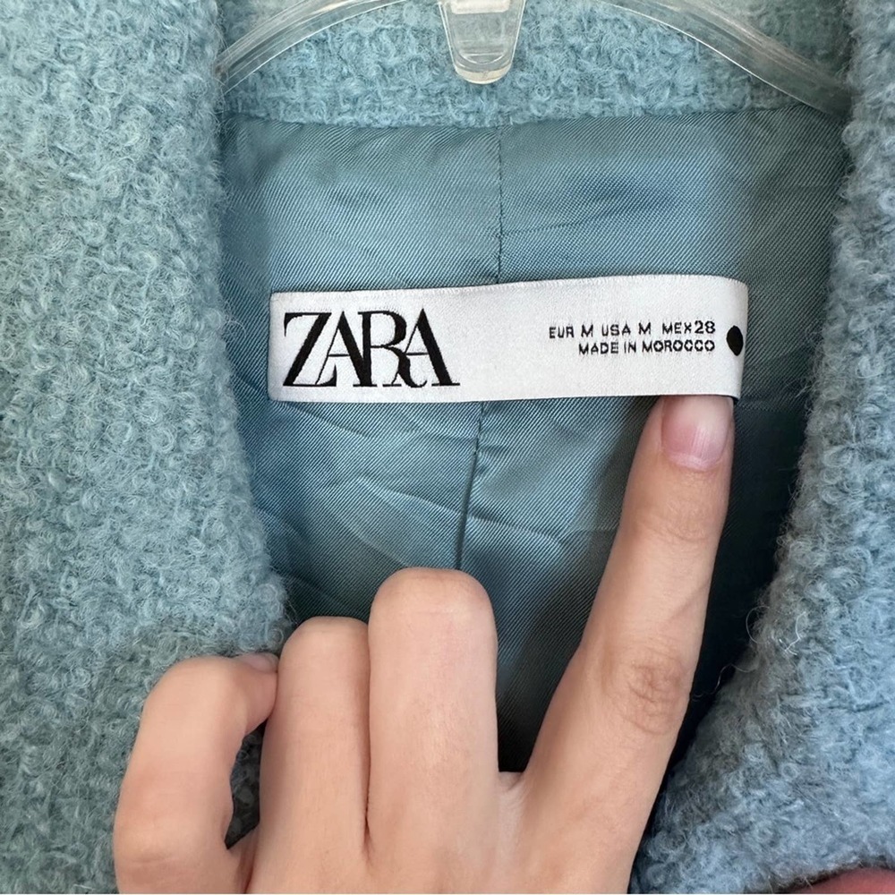 Zara Sky Blue Wool Long Coat Medium - Picture 4 of 8